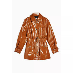 Topshop Brown High Gloss Patent Belted Coat