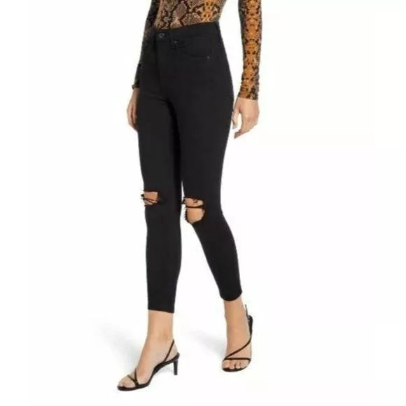 Topshop High Rise Jamie Stretch Denim Ripped Black Skinny Jeans - Petites