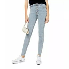 Topshop Jamie Exposed Buttons High Rise Light Wash Skinny Jeans
