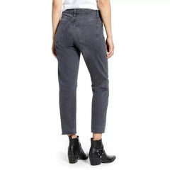 Topshop Straight Leg High Waist Raw Hem Cropped Jeans