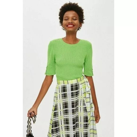 Topshop Asymmetrical Neon Plaid Midi Skirt