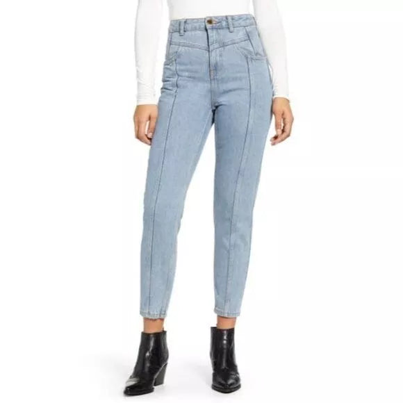 Topshop Yoke Bleach High Rise Light Wash Mom Jeans