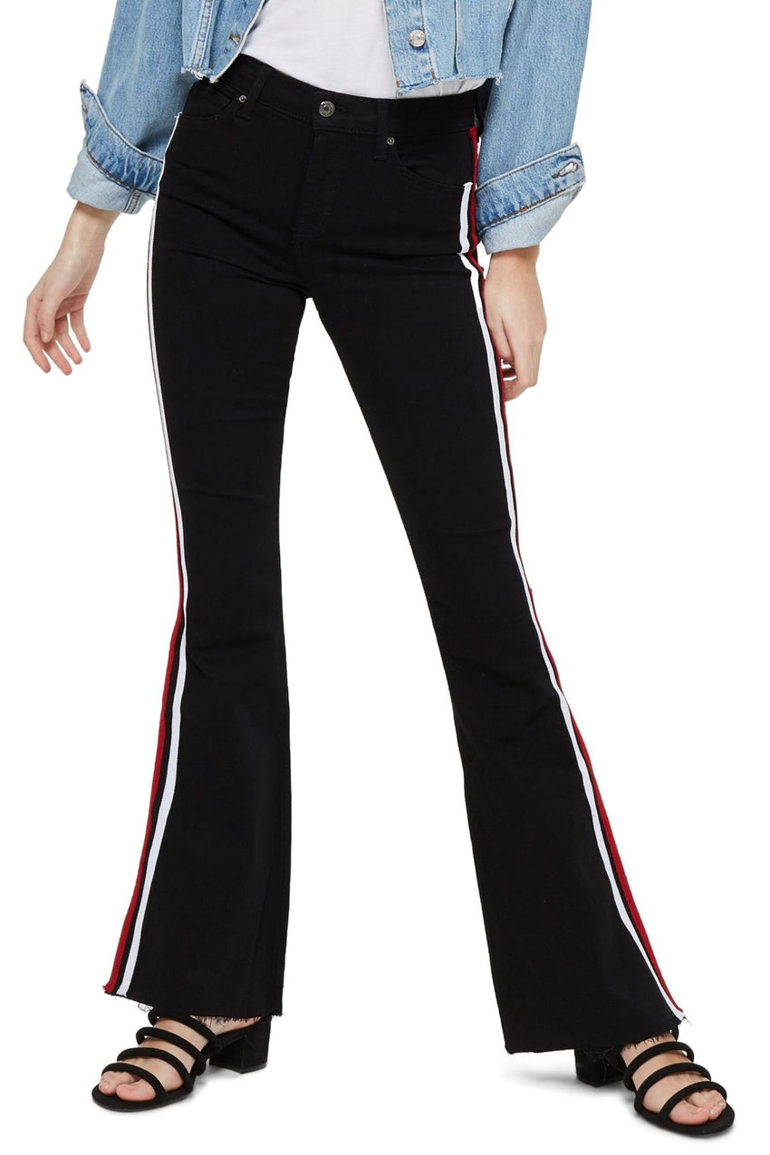 Topshop Jamie Moto High Waisted Side Stripe Flare Jeans
