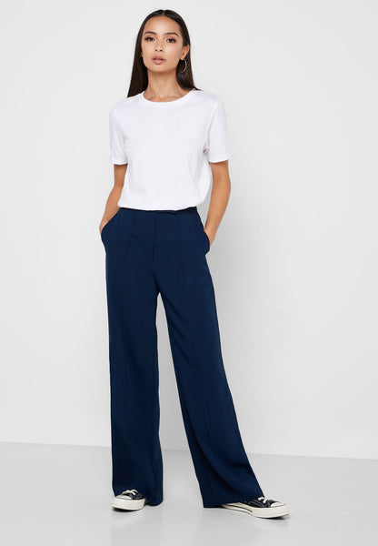 Topshop Pintuck High Waist Wide Leg Navy Blue Dress Pants
