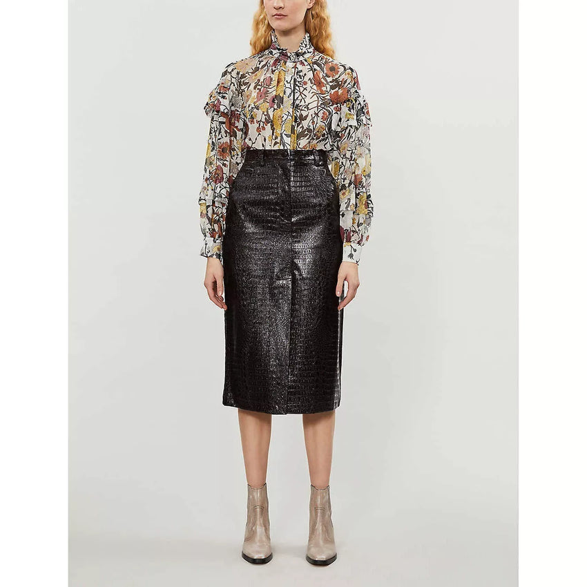 Topshop Croc Embossed Vinyl Faux Leather Pencil Skirt