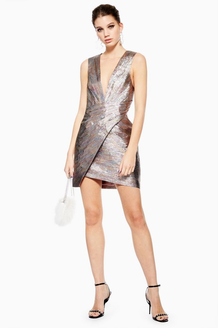 Topshop Metallic Rainbow Faux Wrap Mini Cocktail Dress