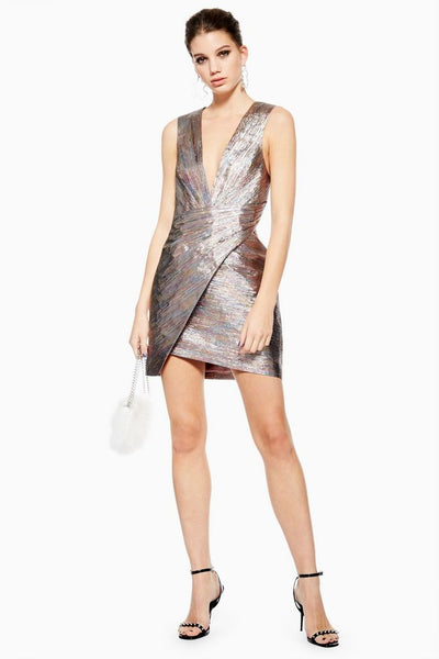 Topshop Metallic Rainbow Faux Wrap Mini Cocktail Dress