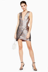 Topshop Metallic Rainbow Faux Wrap Mini Cocktail Dress