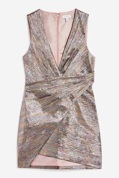 Topshop Metallic Rainbow Faux Wrap Mini Cocktail Dress