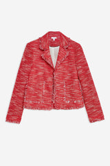 Topshop Red Fringe Jersey Boucle Open Front Blazer