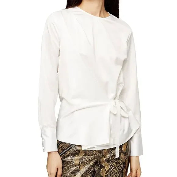 Topshop White Satin Waist Tie Blouse
