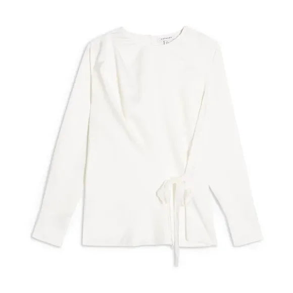 Topshop White Satin Waist Tie Blouse