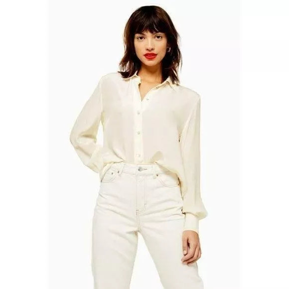 Topshop Ivory Pole Situation Button Down Silk Shirt