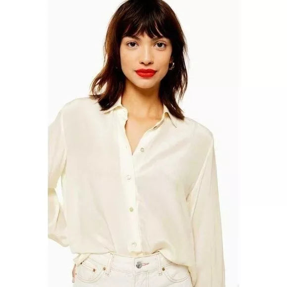 Topshop Ivory Pole Situation Button Down Silk Shirt