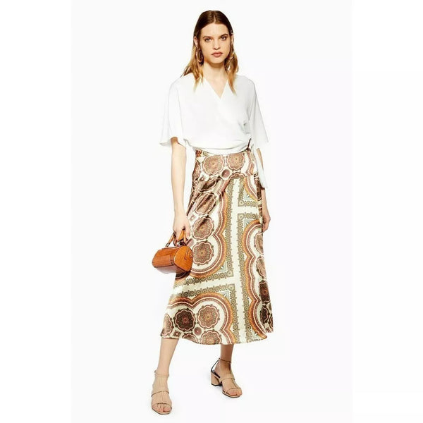 Topshop Bias Satin Paisley Print Midi Wrap Skirt