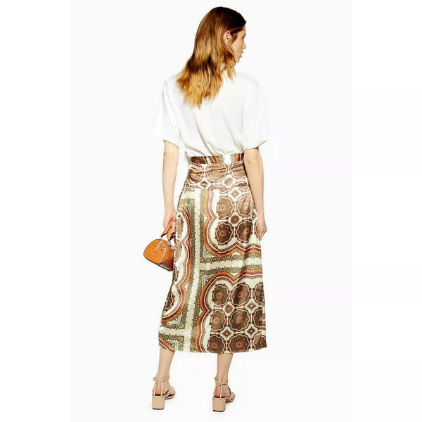 Topshop Bias Satin Paisley Print Midi Wrap Skirt