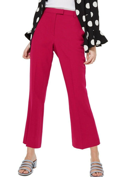 Topshop Slim Kick Flare Cropped Trousers in Magenta
