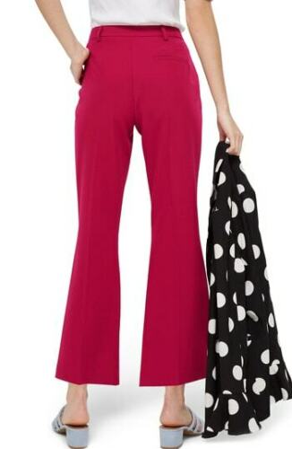 Topshop Slim Kick Flare Cropped Trousers in Magenta