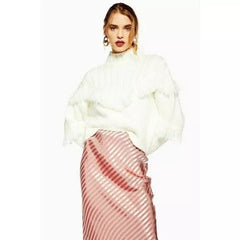 Topshop Bias Stripe Satin Slip Pink Midi Slip Skirt