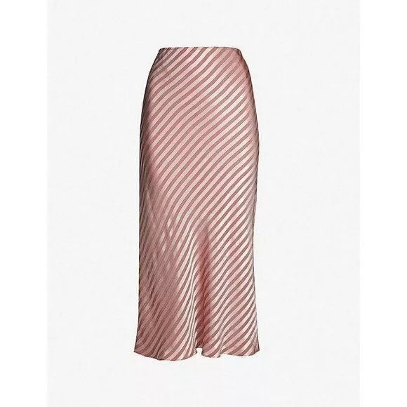 Topshop Bias Stripe Satin Slip Pink Midi Slip Skirt