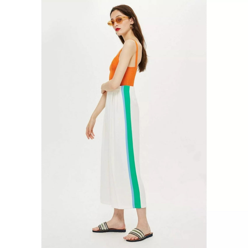 Topshop Pleated Wide Leg Crop Pants with Side Stripes