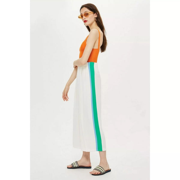 Topshop Pleated Wide Leg Crop Pants with Side Stripes