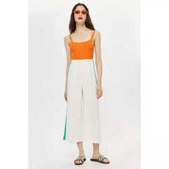 Topshop Pleated Wide Leg Crop Pants with Side Stripes
