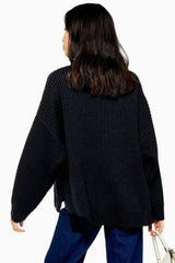 Topshop Oversize Rib Knit Mock Neck Pullover in Black