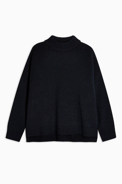 Topshop Oversize Rib Knit Mock Neck Pullover in Black