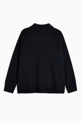 Topshop Oversize Rib Knit Mock Neck Pullover in Black