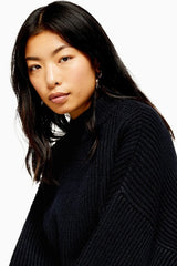 Topshop Oversize Rib Knit Mock Neck Pullover in Black