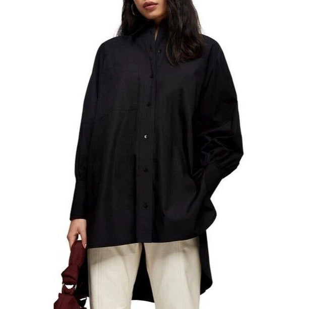 Topshop Tiered Asymmetrical Poplin Black Shirt