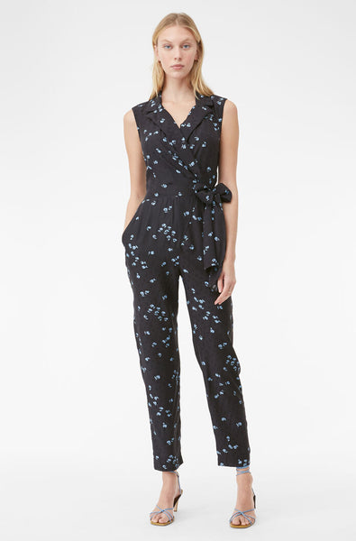 Rebecca Taylor Tailored Leandra Fleur Silk Tie Waist Jumpsuit