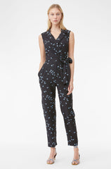 Rebecca Taylor Tailored Leandra Fleur Silk Tie Waist Jumpsuit