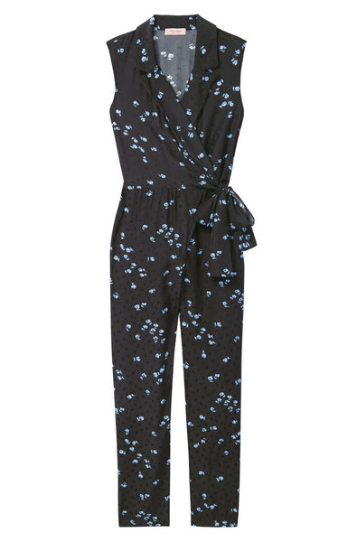 Rebecca Taylor Tailored Leandra Fleur Silk Tie Waist Jumpsuit