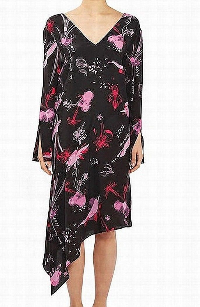 Topshop 100% Silk Asymmetrical Hem Floral Print Dress