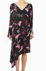 Topshop 100% Silk Asymmetrical Hem Floral Print Dress