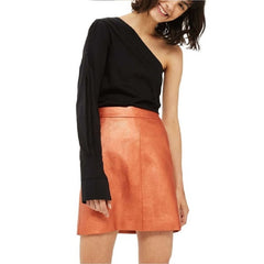Topshop Orange Metallic Bronze Mini Faux Leather Skirt