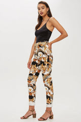 Topshop High Rise Gold Leaf Chain Print Ankle Mom Jeans