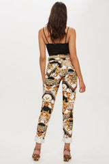 Topshop High Rise Gold Leaf Chain Print Ankle Mom Jeans