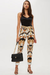Topshop High Rise Gold Leaf Chain Print Ankle Mom Jeans
