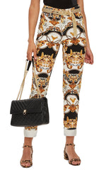 Topshop High Rise Gold Leaf Chain Print Ankle Mom Jeans