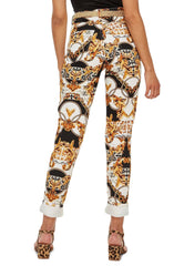 Topshop High Rise Gold Leaf Chain Print Ankle Mom Jeans