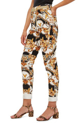 Topshop High Rise Gold Leaf Chain Print Ankle Mom Jeans