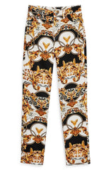 Topshop High Rise Gold Leaf Chain Print Ankle Mom Jeans