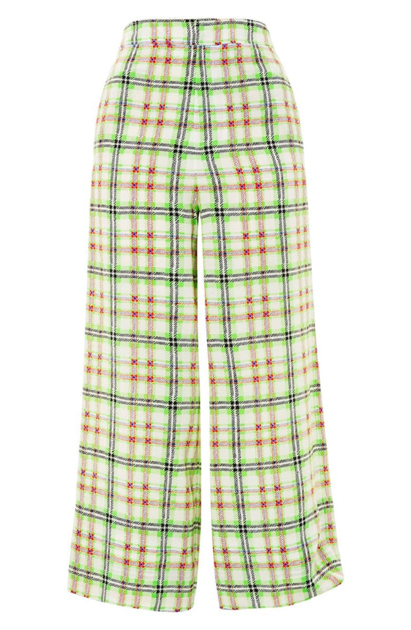 Topshop Green Gingham Print High Rise Silk Pants