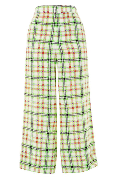 Topshop Green Gingham Print High Rise Silk Pants