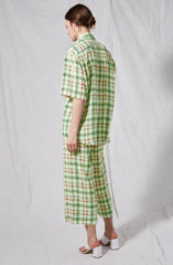 Topshop Green Gingham Print High Rise Silk Pants