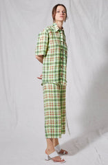 Topshop Green Gingham Print High Rise Silk Pants