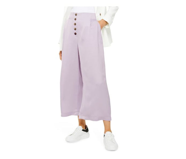 Topshop Coco Lilac Satin High Rise Button Fly Wide Leg Cropped Pants